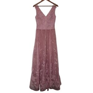 V-Neck Embroidered Maxi Dress in Dusty Rose